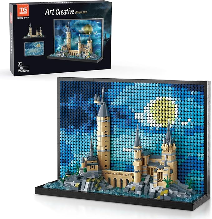Micro Brick Magic Castle Building Set: 3D Wall Art | 2-in-1 Home Decor Model | Creative Castle &amp Painting Display | DIY Gift Idea Building Toy for Teens Ages 8+ Kids Adults