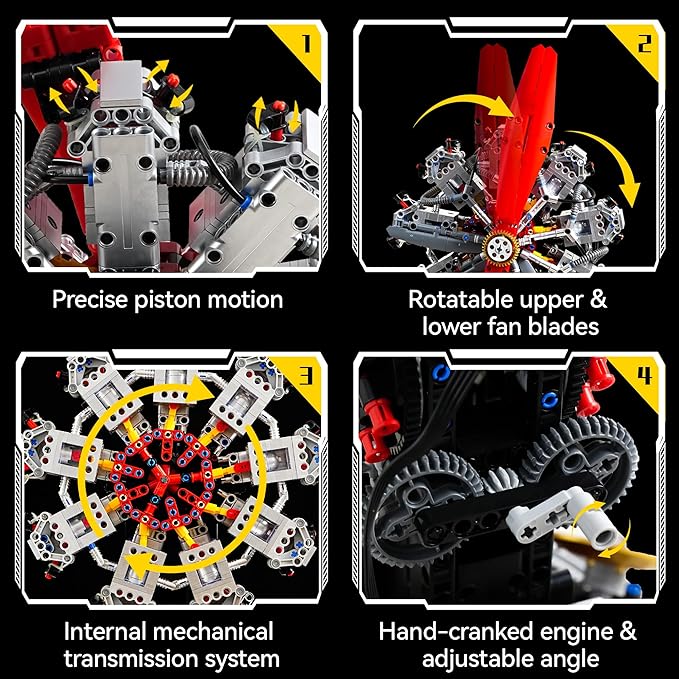9-Cylinder Radial Aircraft Engine Building Sets (1100 PCS) Classic WW2 Airplane Engine Model that Runs with Motor Educational Toys Gift for Kids &amp Adults