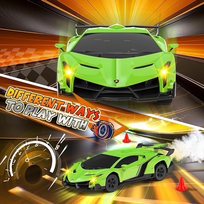1:24 Lamborghini RC Cars - Dift Cars Licensed Lambo Remote Control Car with Dift Tyles &amp Road Blocks 2.4GHz Fast Speed Toy Car Christmas Toys GIFS for Kids Age 5+ Years Old (Green)