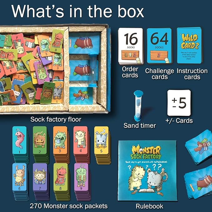 Monster Sock Factory Multiplication and Division Game - Fun Math Board Game for 6-10 Year Olds Easy to Play STEM Toy for Kids at Home Learning Gift for Girls &amp Boys Grade 1 and Up