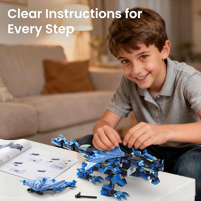 OASO Dragon Building Kit with Remote Control STEM Gifts for Boys Kids Ages 8-12 Coding Buildable Technic Toys for Birthday Buildable 3in1 Models with 590 Pieces