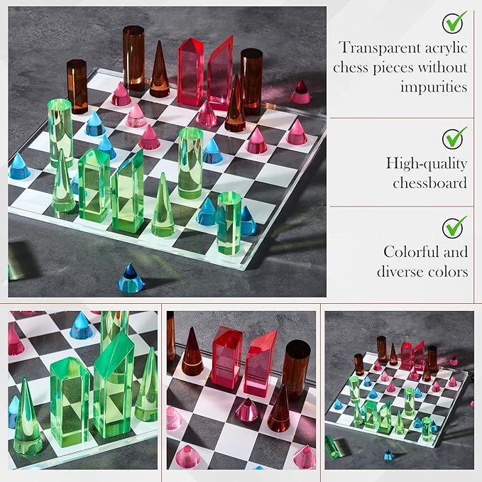 Acrylic Chess Set 11. 8 x 11. 8 Inch Large Modern Acrylic Checkers Set Table Game Board for Adults