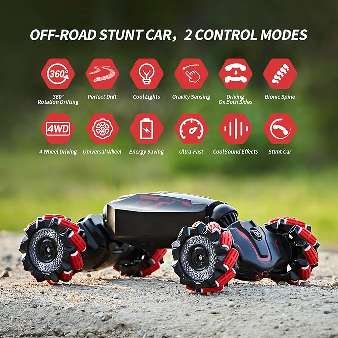 4WD Remote Control Gesture Sensor CarHand Controlled RC Stunt CarDouble-Sided Vehicle 360° Rotation with Light and Music Spray Watch Toy Cars for Boys &amp Girls Birthday