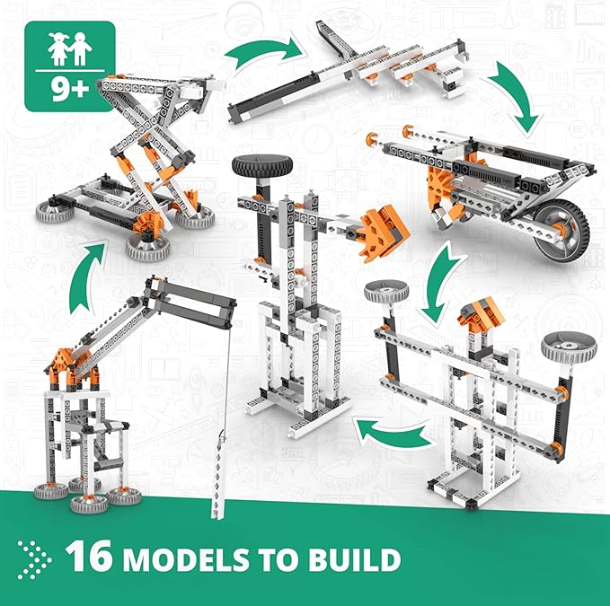 Engino STEM Toys Mechanics: Levers Linkages &amp Structures Engineering Kits for Kids 9+ Gifts for Boys &amp Girls Educational Building Toys Fun Kids Activities (16 Model Options)