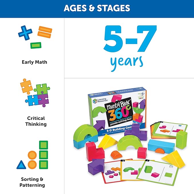 Learning Resources Mental Blox 360 Degree 3-D Building Game - 55 Pieces Ages 5+ Educational Board Games Mental Puzzles for Kids Brain Teaser Games