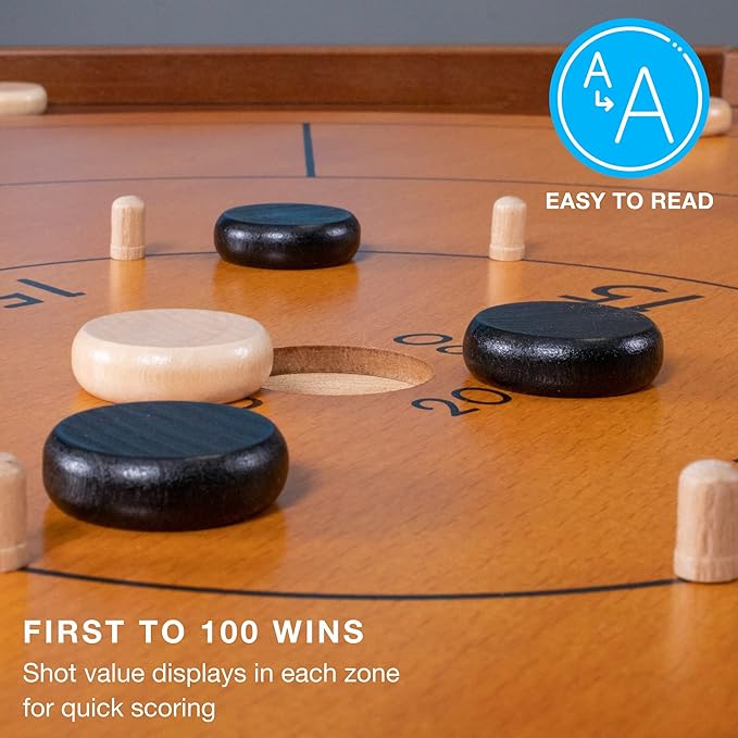 Tournament Crokinole &amp Checkers | Classic Dexterity Board Game for Two Players | 24 Black &amp White Discs &amp Game Board | 30 Inch