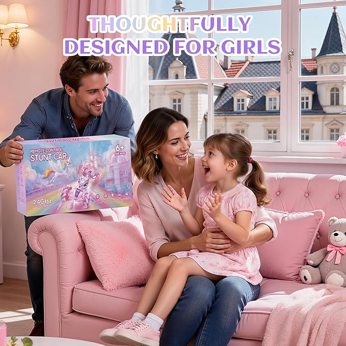 Unicorn Remote Control Car for Girls Age 6-8-12 Pink RC Gesture Sensing Stunt Cars 2.4Ghz 4WD RC Cars Hand Controlled Remote Control Twist Car with Light &amp Music Gift for Kids Age 6 7 8 9 10 11