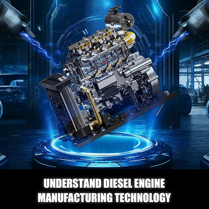 Diesel Engine Model Kit That Runs for Adults MOC Mini Inline 4-Cylinder Diesel Engine Building Set with Motor Compatible with Lego Mechanical Engineering STEM Toy for Teens (1029 PCS)