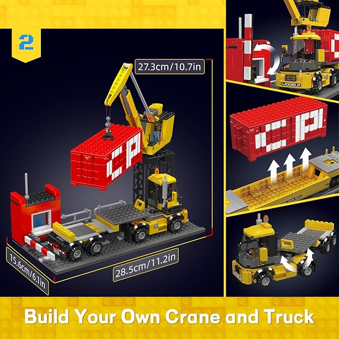 Mould King 12027 Diesel Locomotive Train Building Sets with a Semi-Trailers Cranes Remote/App Control Engineering Toy Kit Scale Model with Trains Tracks for Adults(1170 Pieces)