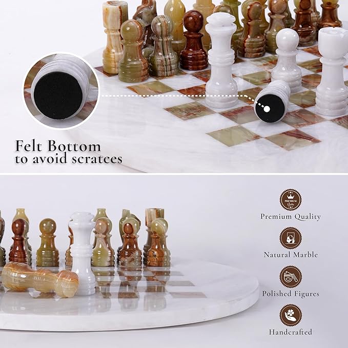 Marble Chess Set for Adults with Complementary Storage Box 15 White &amp Green Handmade Board Games for Adults Premium Chess Set Board Game with Extra Queens