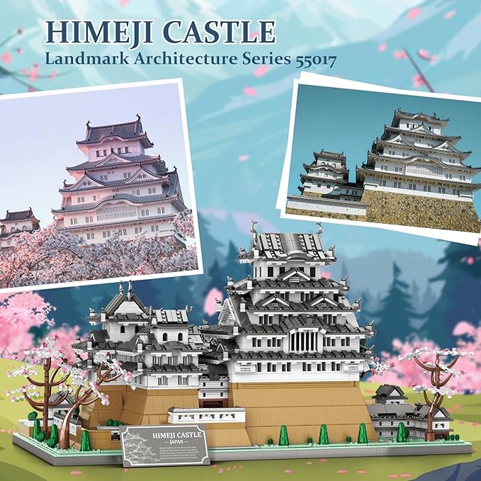 Reobrix Japanese Himeji Castle Building Block Sets for Adults 55017 1:127 Japanese Architecture Model Large Landmark Building Set Home Office Decoration Gift for Adults (7105PCS)