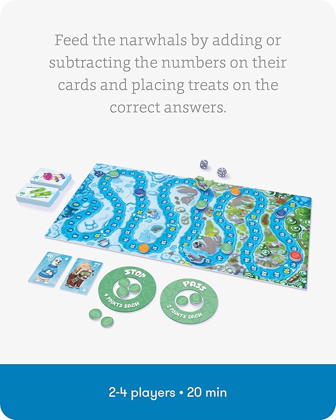 SimplyFun Arctic Riders - Educational &amp Fun Math Games for Kids - Practice Upper Level Addition &amp Subtraction Skills for Kids 7 &amp Up - 2 to 4 Players