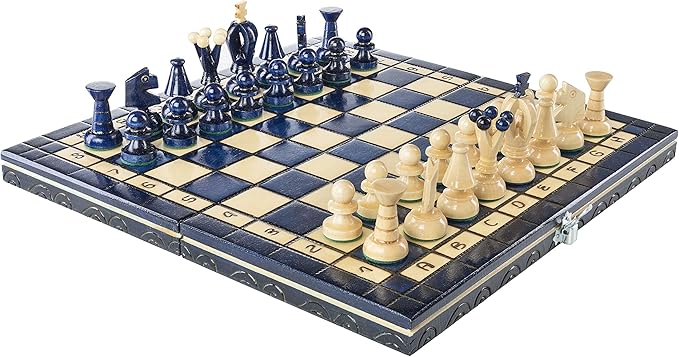 Wooden Folding Chess Set Paris Blueberry Wooden International Board Vintage Carved Pieces - 14