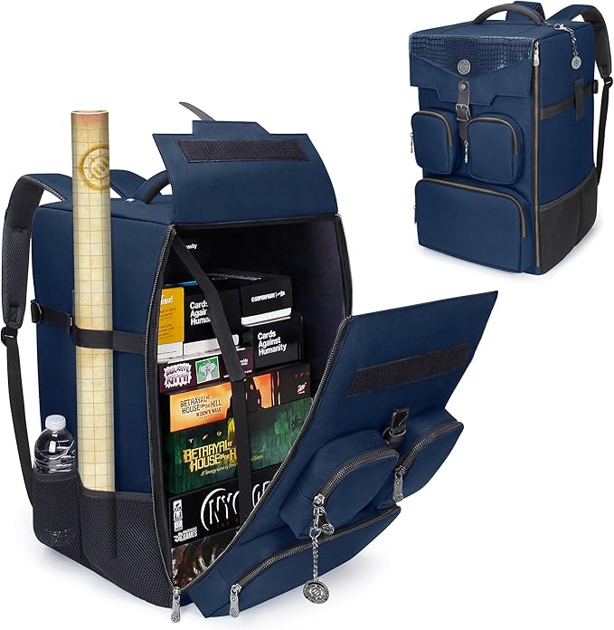 ENHANCE Collector's Edition Board Game Backpack - Reinforced Rigid Board Game Storage with Padded Shoulder Straps Carrying Handle and Accessories Pockets for Dice Card Games More (Dragon Blue)