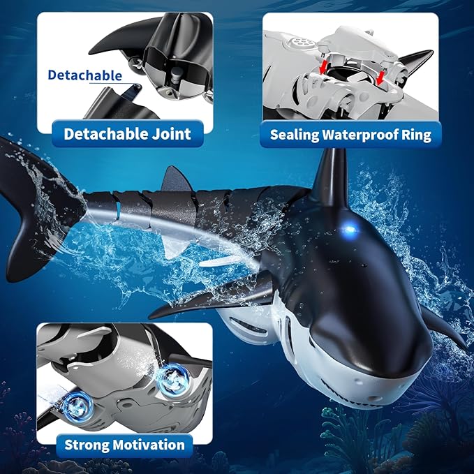 2.4Ghz Remote Control Shark Toys for Kids 6 7 8 Years Old 1:18 Scale High Simulation Shark for Pool Bath Toys for Toddlers Electronic RC Sea Animal Outdoor Water Gifts