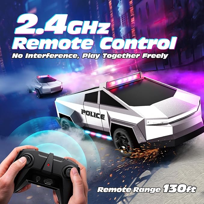 Tecnock RC Truck for Kids 1:18 Scale Police Remote Control Truck with LED Lights 2 Rechargeable Batteries 2.4GHz All-Terrain RC Car Toys Gift for Boys Girls Aged 3-8 8-12