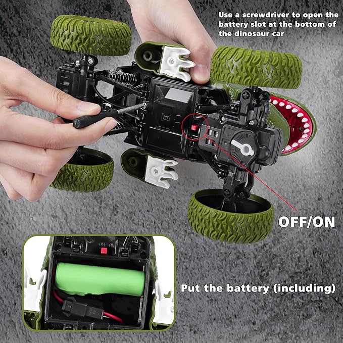 Remote Control Dinosaur Car for Kids Boys 2.4Ghz All Terrain Remote Control Dinosaur Truck with Light Rechargeable 4WD Off Road RC Car Toys for Kids 3 4 5 6 7 8-12 Year Old Boys Girls Birthday Gift
