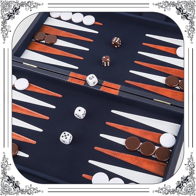 Froggod 15 inch Backgammon Sets for Adults - Classic Board Game for Adults - Portable Travel Backgammon Set for 2 Players - Perfect Adult Board Games for Gifts &amp Family Fun(Blue)