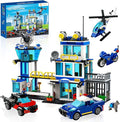 City Police Station Building Block Set with Light 634 PCS HQ Station Kits with Helicopter Police Car and Motorcycle. Ideal as a Birthday Holiday Collectible Gift for 6+ Fans Boys and Girls