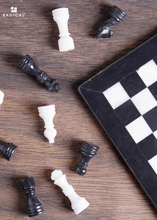 Radicaln Marble Chess Set 12 Inches Black &amp White Handmade Classic Board Games for Adults Luxury Marble Chess Board &amp 32 Pieces Adult Board Game
