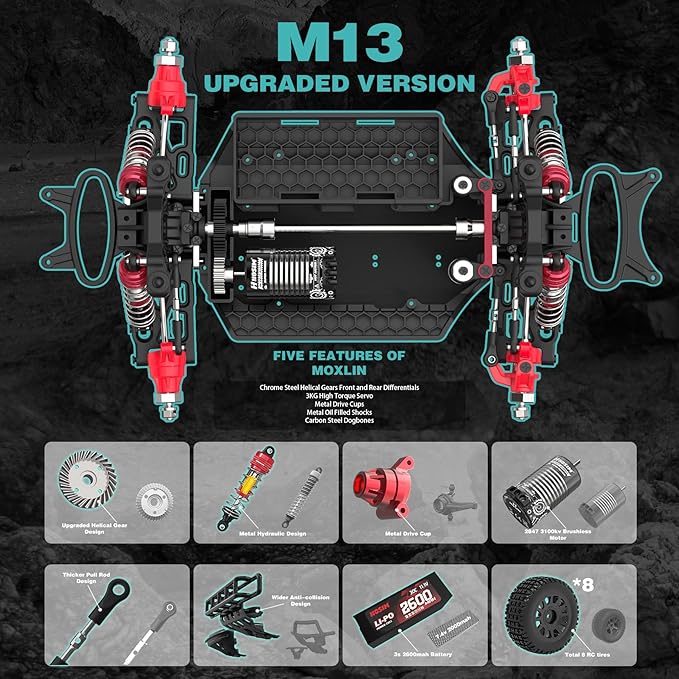 Hosim Brushless Fast RC Cars for Adults Max 50mph 1/14 RTR 3S Electric Power 4x4 RC Truck All Terrain Off Road RC Car Waterproof High Speed Hobby RC Remote Control Monster Trucks for Snow/Sand/Beach
