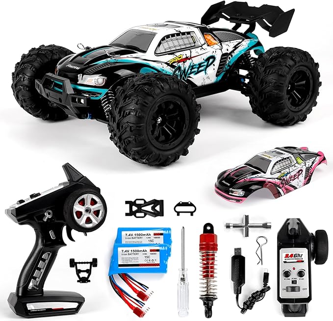 RC Car 1/16 Scale 4WD Brushless High-Speed Remote Control Car Fast 65+ mph All-Terrain Off-Road Truck Adult Electric RC car Including 1500mAh*2 T-Plug Battery Suitable for Adults Boys