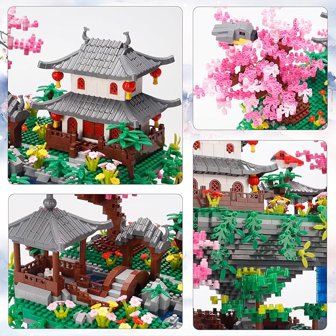 3600PCS Micro Mini Blocks Peach Blossom Pond Bonsai Tree KitTraditional Architecture Building BlocksExquisite Cherry Bonsai Tree Kit Gift for 14+ Kids Or Adults