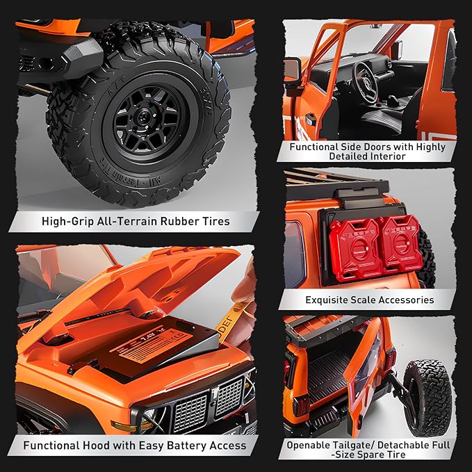 ARRIS 1/12 RC Crawler MN300 RC Rock Crawler 4x4 4WD Off Road Wrangler-Style Truck 2-Speed Transmission Remote Control Car with LED Lights &amp Openable Doors Hobby Grade RTR Toy Vehicle Gifts