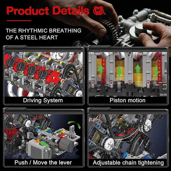 Sosuy Supercar V8 Motorized Model Engine Building Block Kit – Electric Drive Realistic Working Replica STEM Engineering Educational Toy Gift for Kids Adults Boys Girls 2718+Pcs