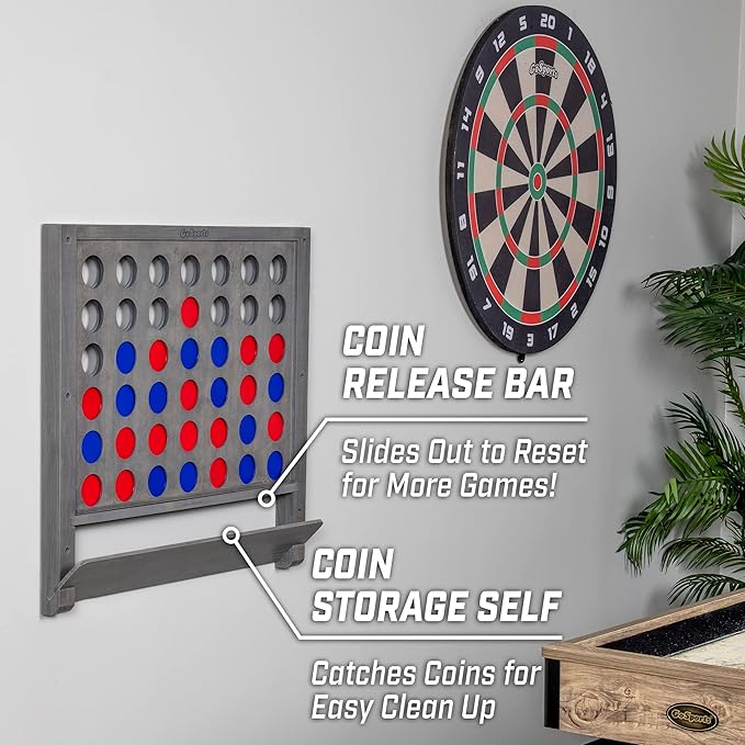 GoSports Wall Mounted Giant 4 in a Row - Jumbo Four in a Row with Coins - Gray Stain