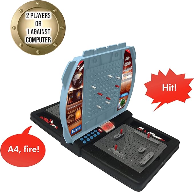 Talking Sea Battle (French English Spanish Portuguese) Electronic Board Game 1 or 2 Players Interactive Light and Sound Effects Strategy batteriy Operated Grey/Black GT2800i1