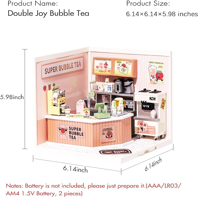Rolife LED Building Blocks for Adults1:24 Toy Building SetsModel Building Kits for Kids Ages 8-12-15DIY Miniature Dollhouse Kits for AdultsHobbies for Women Men (4.Double Joy Bubble Tea)
