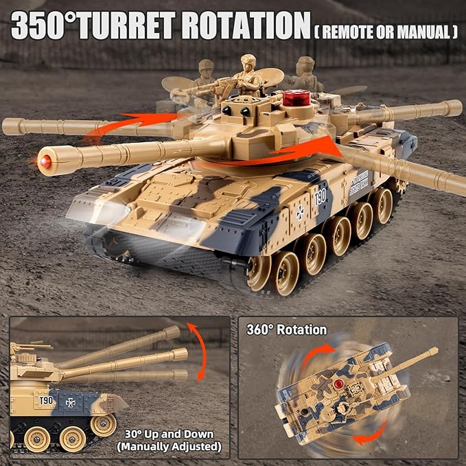 1/24 RC Battle Tank Set Remote Control Chinese Type 99 and Russian T90 Army Toy That Shoots for Kids and Adults 2.4G RC Vehicle Model Tank 6+ Year Old with Sound Smoke and Lights