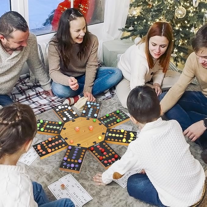 Marble Board GameWooden Board Game for 6-8 PlayersPortable Design Marble Game with 32 Marbles 16 Dice Family Game Night Gift for Kids &amp Adults