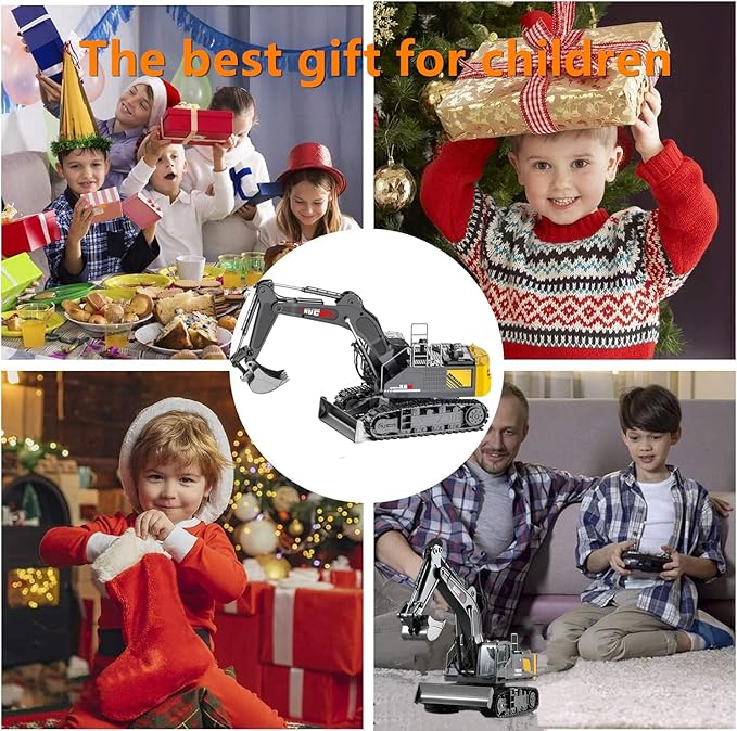 15 Channel RC Excavator Metal ShovelRC Digger Construction ToysDozer TractorSimulated Smoke Sound Metal Digging Head Best Gift for 3+ Old Boys Adults