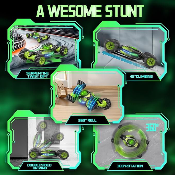 Remote Control Car Hand Controlled Gesture RC Stunt Car with Lights &amp Roll Stunt for Kids 6-13 Year Old 4WD 2.4GHz Off-Road 360° Rotation Toy Car Gift for Boys Girls