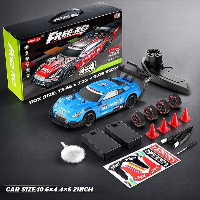 Remote Control Car RC Drift Car 1:16 Scale 4WD RC Vehicle with LED Lights 2.4GHz 30km/h RTR High Speed Racing Sport Toy for Adults Boys Girls Kids Gift 2Pcs Rechargeable Battery