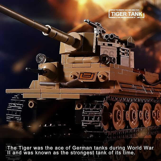 WW2 Army Tank Toys Building Kit Compatible with Lego Create a German Tiger &amp an American M4 Sherman Models with 1184 Blocks Great Military Toy Gifts for Boys Kids Age 8-14