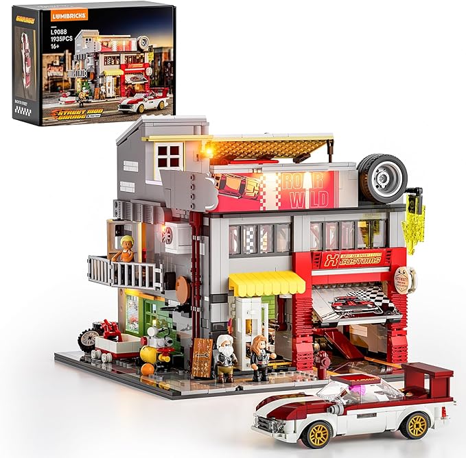 Street MOD Garage Lighting Building Bricks Set - Street Fusion City Car Modification Shop Modular Building Collection Kit 1935 Pcs for Adults &amp Teen &amp Car Lovers