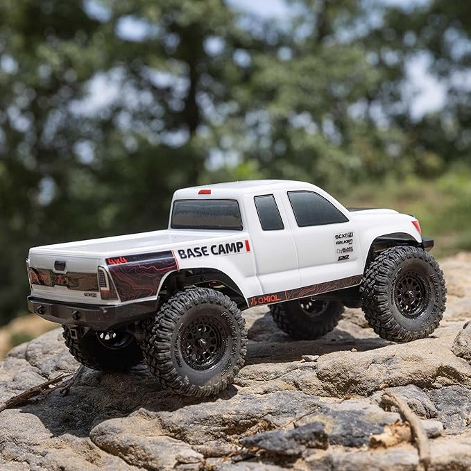 Axial RC Truck 1/24 SCX24 Base Camp 4x4 Rock Crawler Brushed RTR(Everything Needed to Run is Included) - White AXI-1219T1