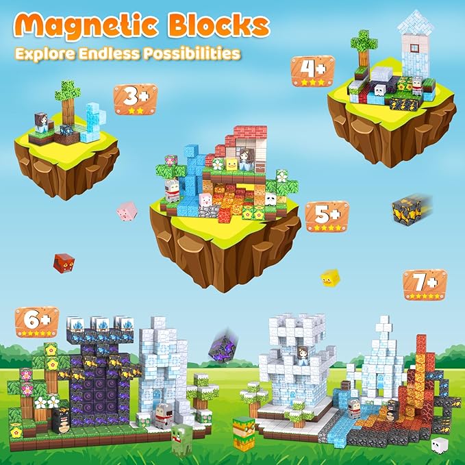200PCS Magnetic Blocks Magnetic Building Block Cube Toys with Magnet Board for Kids STEM Toys Gifts for Boy and Girls Age 3+ Years Old