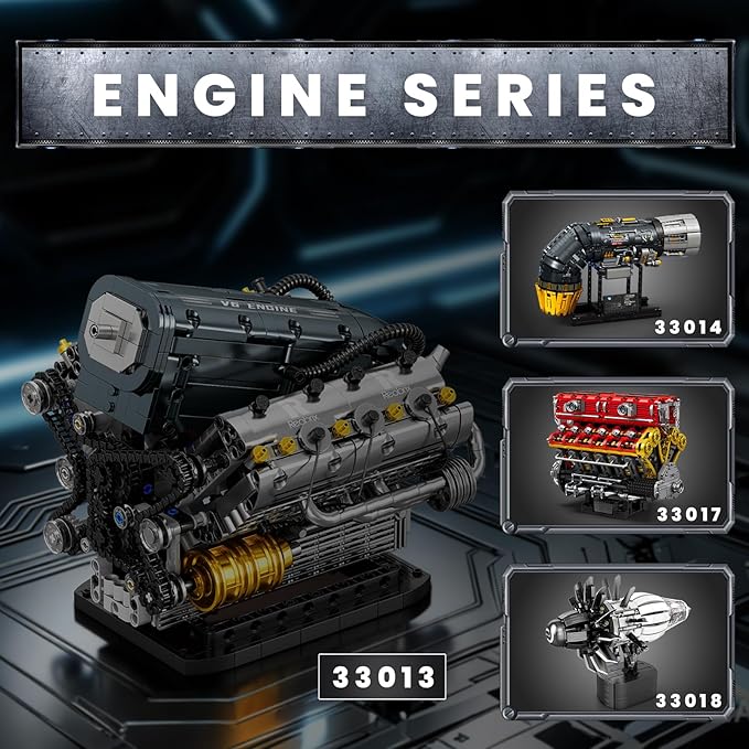 Reobrix V6 Engine Building Block Sets for Adults 33013 Mechanical Building Toy V6 Engine Model Kit Technic Engine Gift for Adults Art Decor for Home Office (1268PCS)