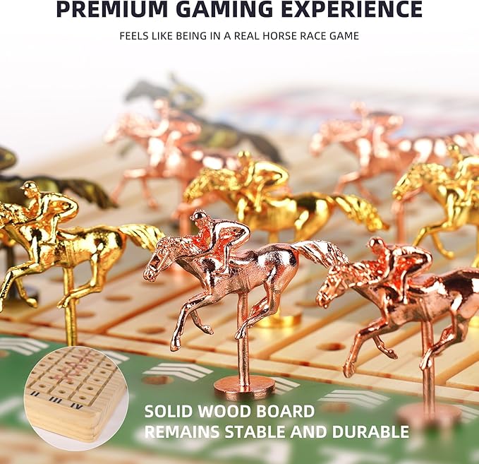 21 Large Horse Race Board Game - Solid Wood Horse Racing Game with 11 Metal Horses 60 Poker Chips Dice &amp Cards Foldable Tabletop Party Game for Adults Family Game Night &amp Friends
