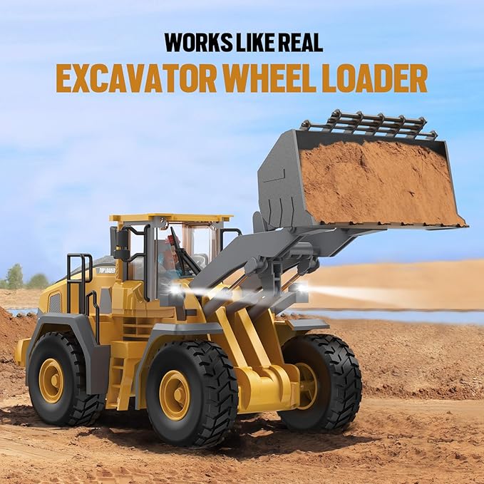 Metal RC Wheel Loader Toy | 9-Channel Remote Control Construction Truck with Realistic Lights &amp Sounds 1:20 Scale Rechargeable Vehicle for Boys Ages 3-12 STEM Engineering Gift for Kids 2025