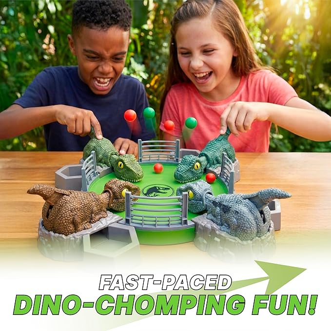 Jurassic World Ravenous Raptors Board Game– Dino Chomping Board Games for Kids Interactive Dinosaur Game w/Snack Balls Play Arena &amp Raptors Easy Play Durable Design for Kids Ages 4+