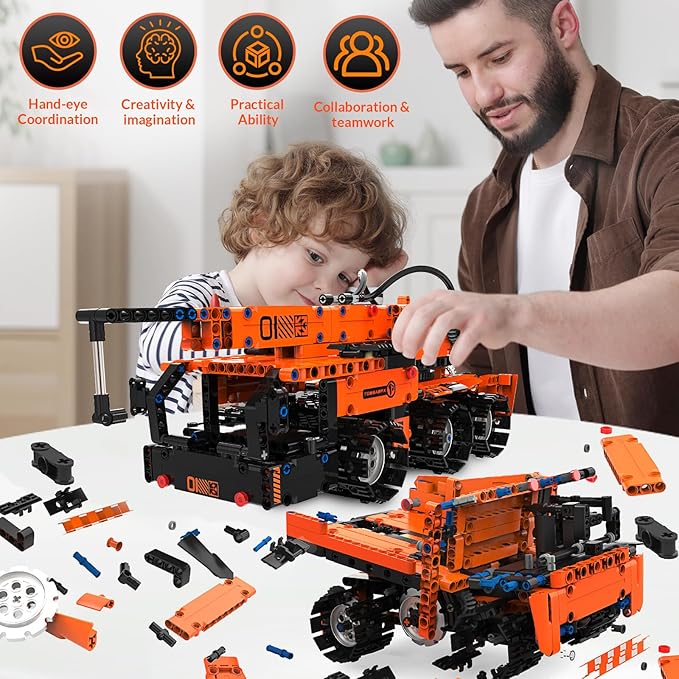 5in1 STEM Building Kits for Kids STEM Building Toys for Kid Remote &amp APP Controlled Excavator/Crane/Bulldozer/Road Roller/Dump Trucks Building Blocks Set for Boys Girls Birthday Xmas Idea Gifts