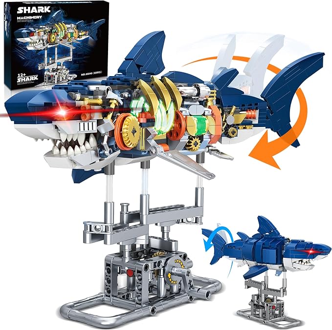 Jorumo Shark Building Block Set for Boy 8-12 Ideas Sea Animal Building Blocks Toys with Lighting and Rotatable Link Components STEM Toys for Kids Adults Crossing Ocean Lovers 666Pcs