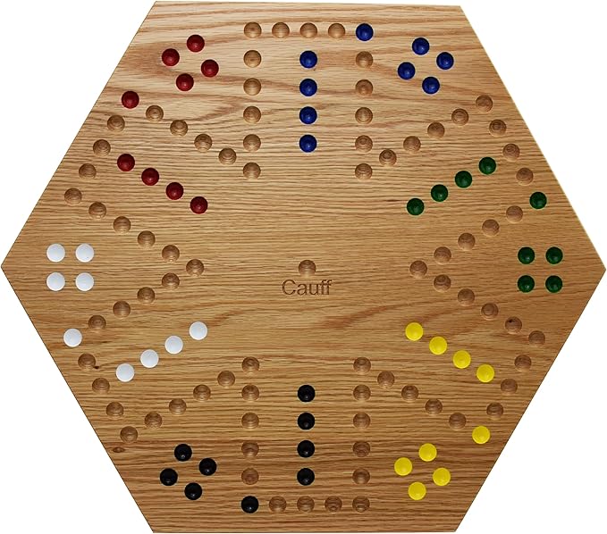 Solid Oak Double Sided Marble Board Game Hand Painted by Cauff (16 inch Oak)