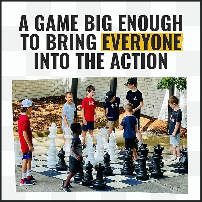 MegaChess Giant Chess Set Game with 25 Tall King - A Large Chess Set Yard Game for Families Looking for Outdoor Jumbo Games - 32 Large Pieces Made from Durable HDPE (Nylon Mat Board Included)
