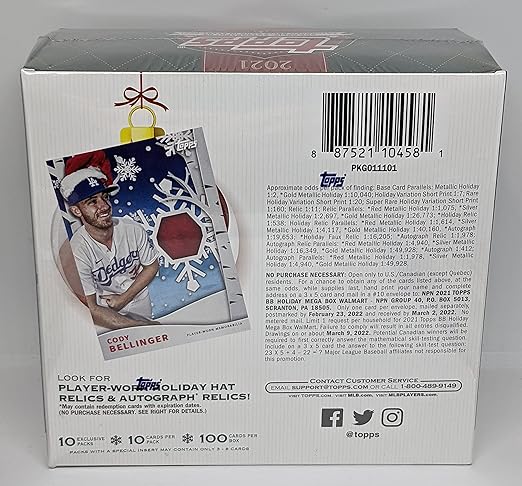 2021 Topps Holiday MLB Baseball Mega Box (100 Cards Total) One Relic or Autograph Per Box
